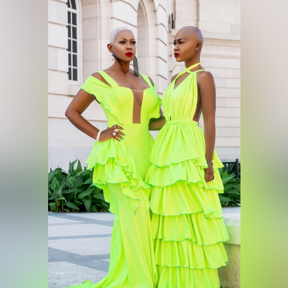 Ruffle custom dress on the right